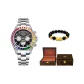 Rainbow Di-Silver Black Dial, Brown Box (Includes Bracelet)