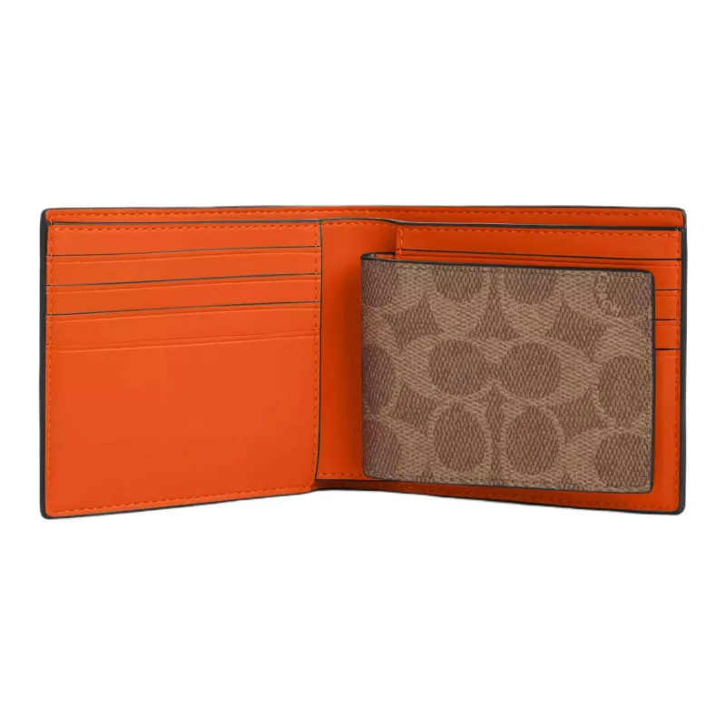 COACH 3 IN 1 Wallet Coated Canvas Wallet Mini Women's Tan & Spice Orange-1