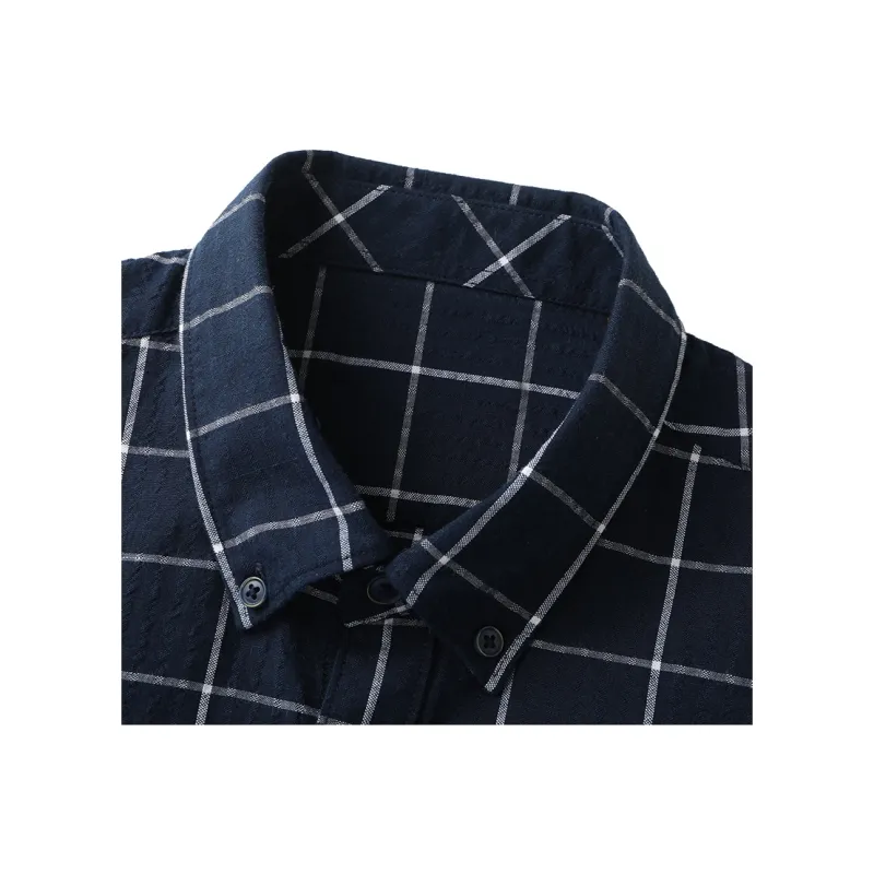 ARTSDON Shirts Men Navy Blue Plaid-2