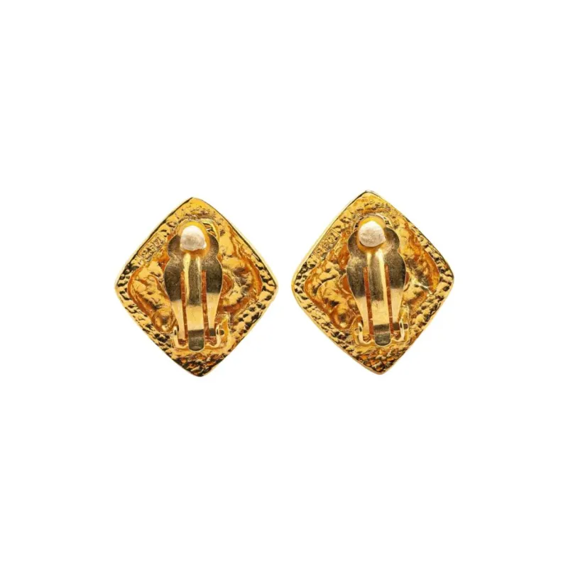 CHANEL 1970 1980 Gold Plated Diamond Clip On Earrings Costume Earrings-1