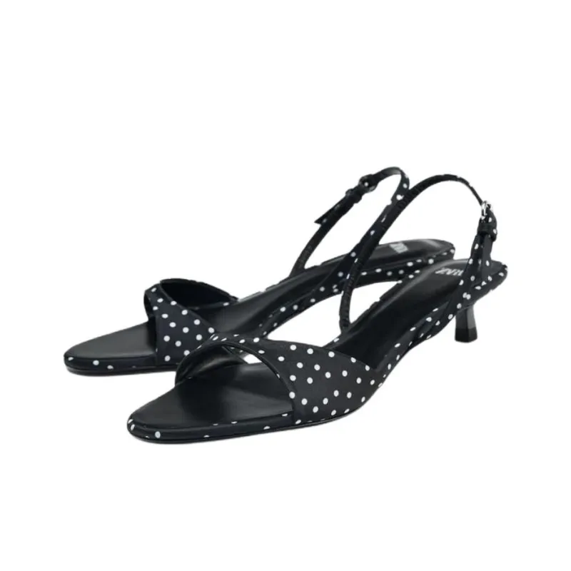 ZARA One Strap Sandals 4cm Women's Black-2