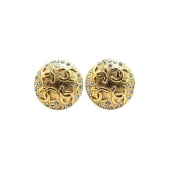 CHANEL 20th Century Plated Rhinestone Cc Clip On Earrings Costume Earrings