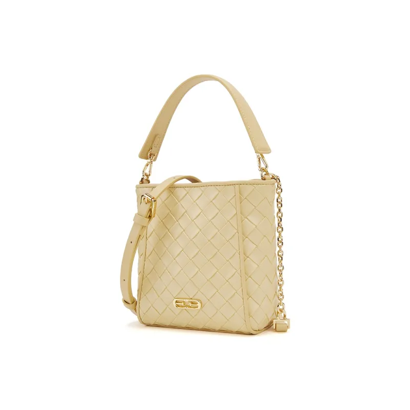 ELLE Synthetic Leather One Shoulder Handbag Women's White/Light Yellow-6