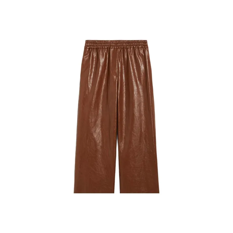 WEEKEND MaxMara Brezza Collection Coated Fabric Palazzo Trousers Casual Pants Women's Tobacco-4