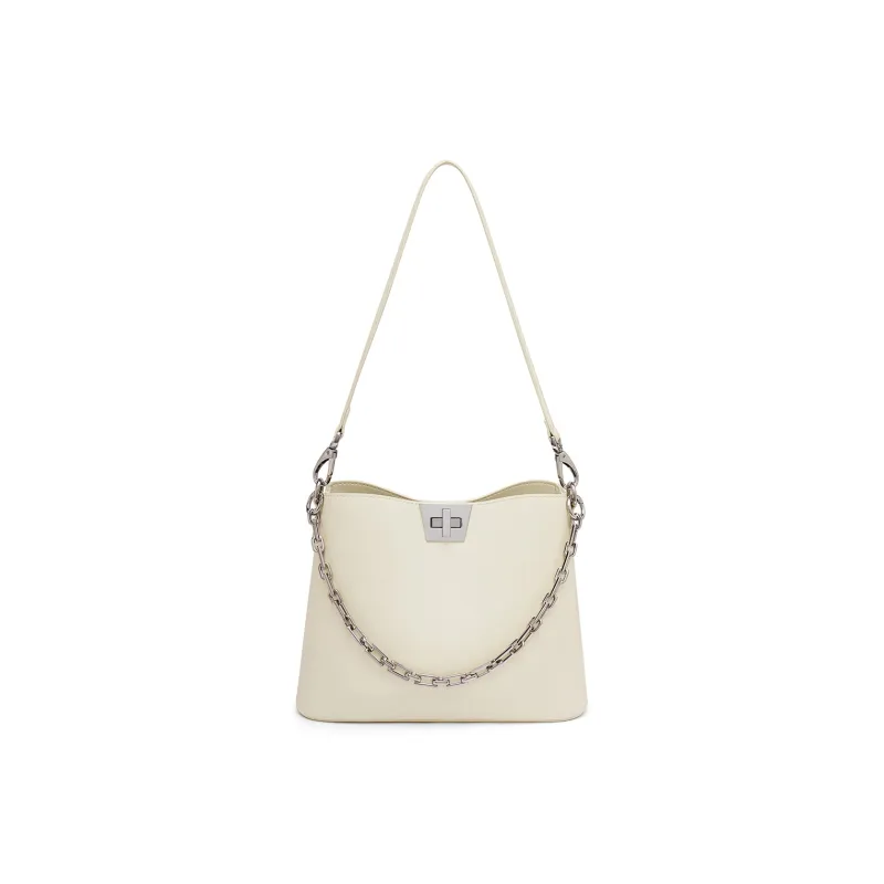 NAVIGARE Split Cow Leather Tote Bag, Shoulder Bag Women's Black/White-4