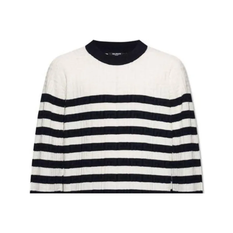 BALMAIN Striped Crewneck Knit Sweater-6