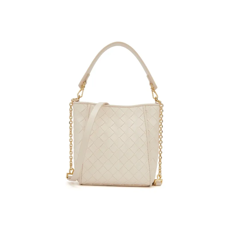 ELLE Synthetic Leather One Shoulder Handbag Women's White/Light Yellow-2
