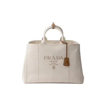 PRADA Cotton Linen Blend Tote Bag, Shopping Bag, Shoulder Bag, Crossbody Bag, Handbag Extra Large Women's Natural