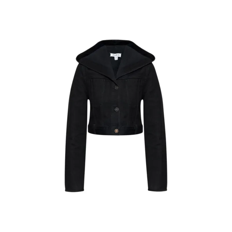 Alaia Cropped Hooded Denim Jacket-0
