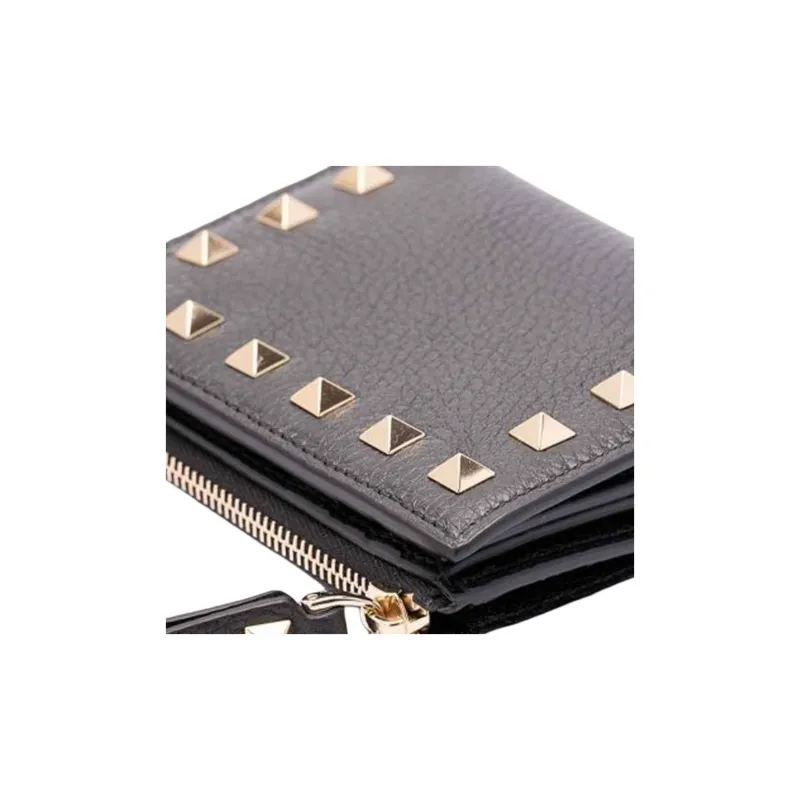 Valentino Rockstud Calfskin Wallet Women's Black-3
