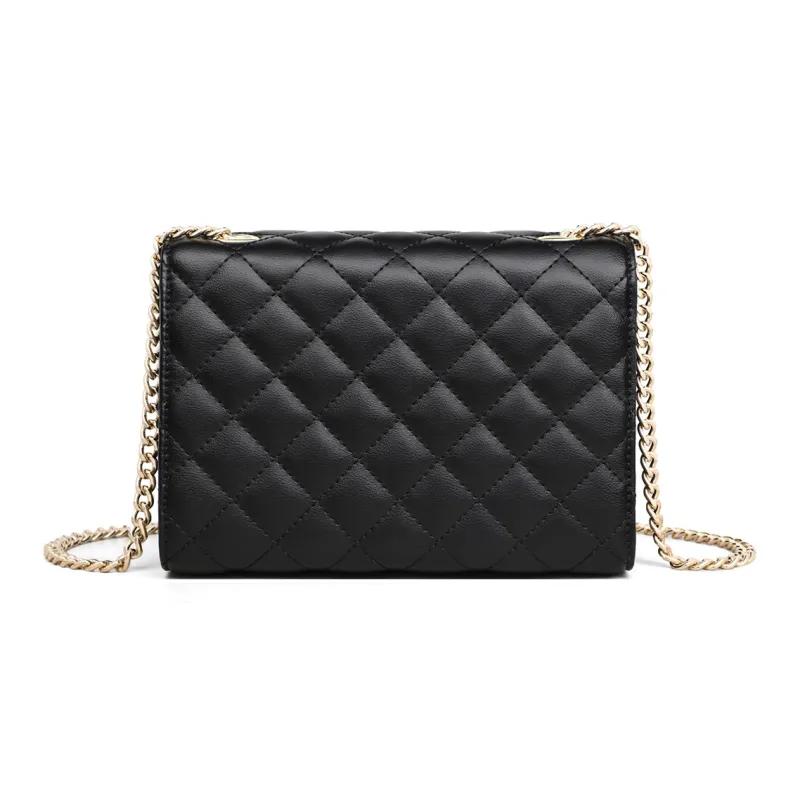 COMELY Cow Leather Chain Shoulder Bag, Crossbody Bag Regular Women's Black-3