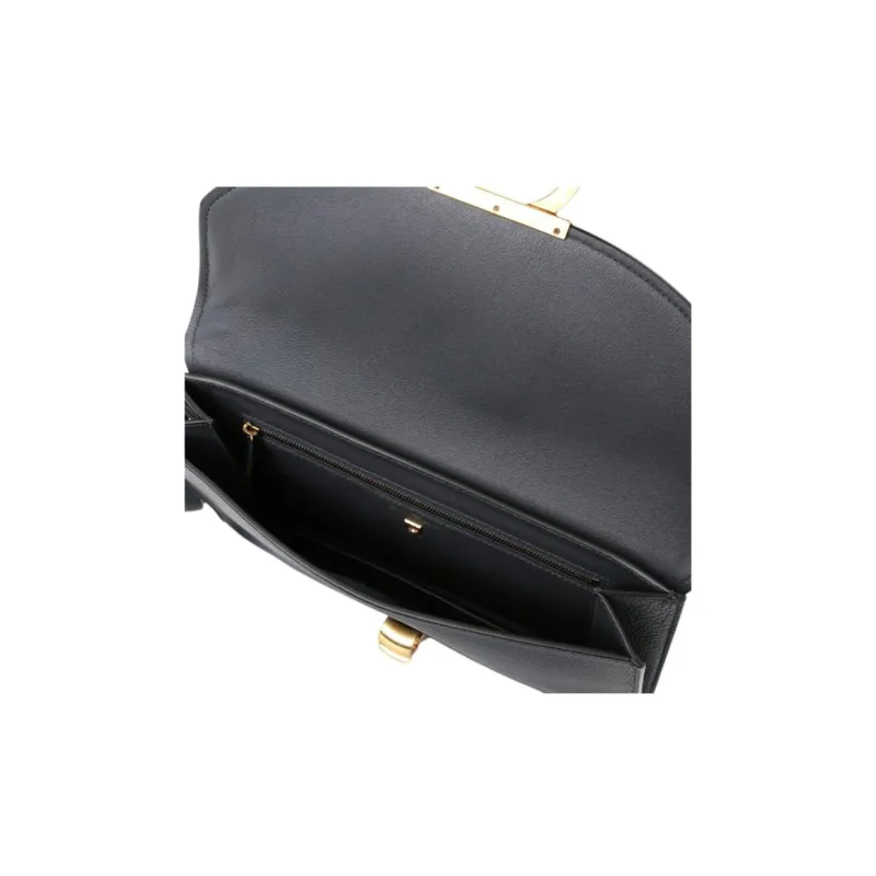 FERRAGAMO GANCINI Cow Leather Clutch Women's Black Gray-5