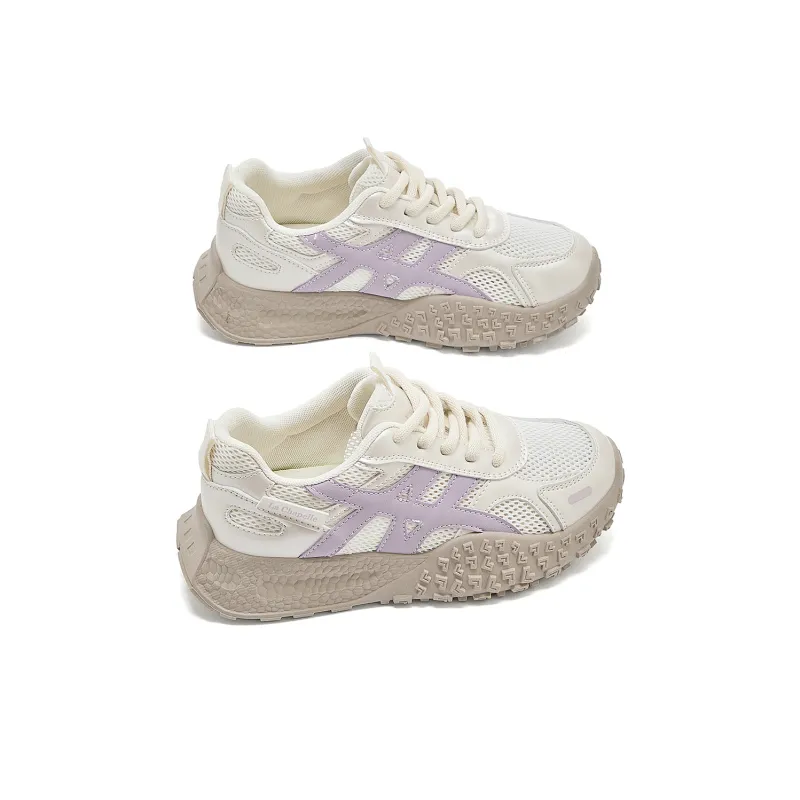 La Chapelle Abrasion Resistant Slip Resistant Low Top Chunky Sneakers Women's Beige Purple-2