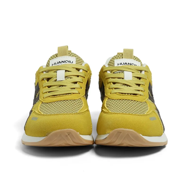 HUANQIU Height Increasing Abrasion Resistant Lightweight Breathable Slip Resistant Low Top Casual Shoes Women's Yellow-4