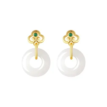 Yu Shangxuan Hetian Jade Earrings Pale Greenish White Jade Unisex