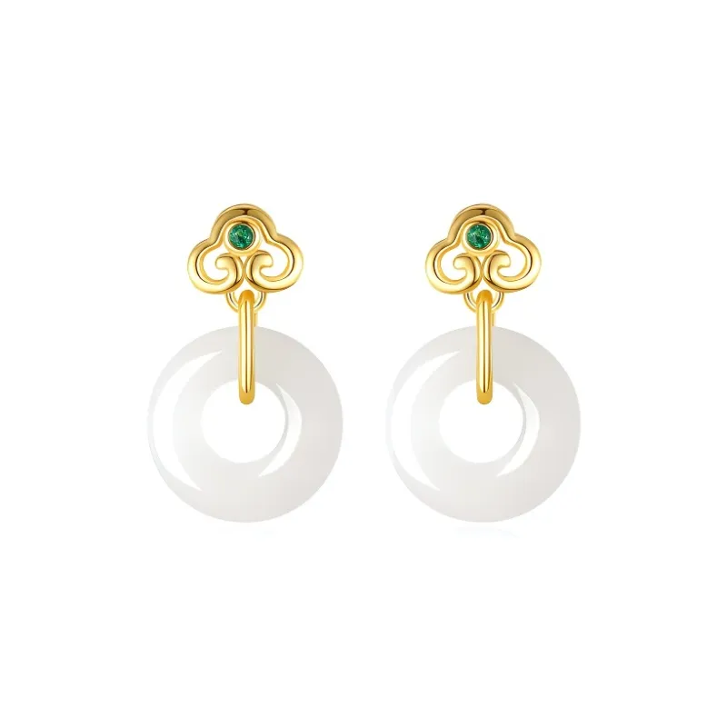 Yu Shangxuan Hetian Jade Earrings Pale Greenish White Jade Unisex-0
