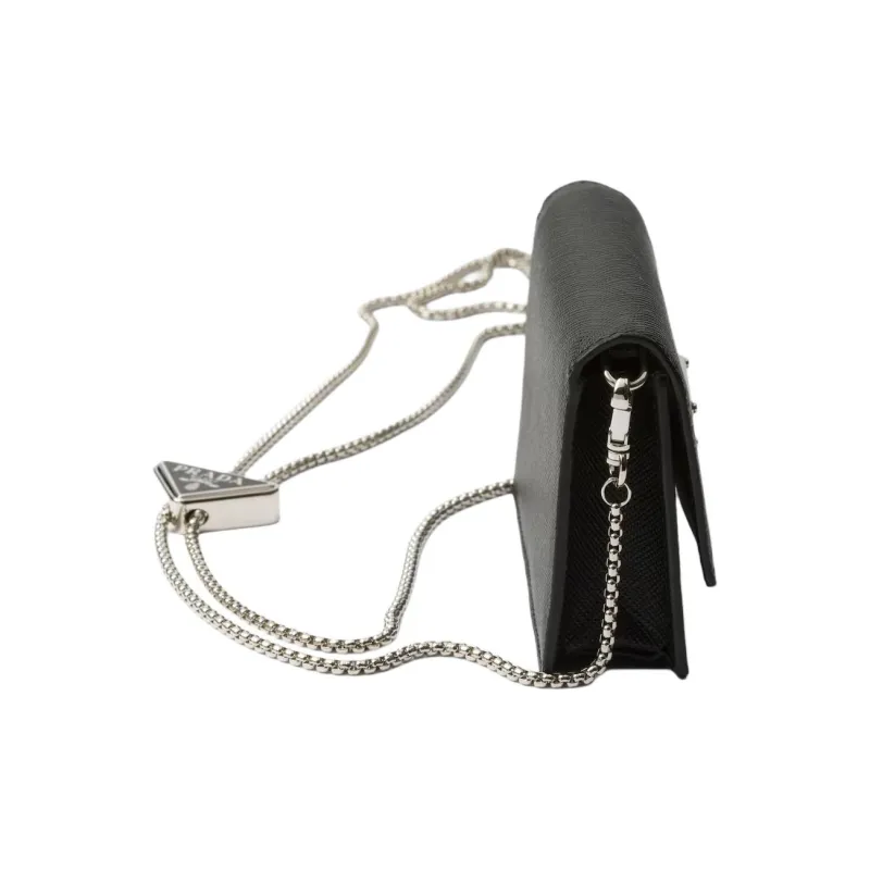 PRADA Saffiano Cow Leather Card Holder Women's Black-3