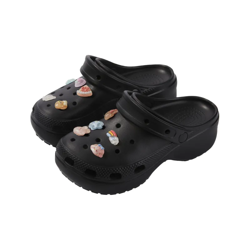 Warm Edge Closed Toe Slippers For Women's Summer Fashion, Cartoon Style, Cute Platform Height Increasing Clogs-0