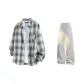 Gray Blue Plaid+White Heather Gray Pants