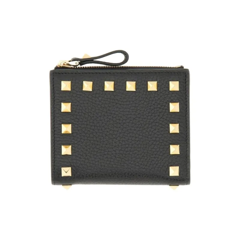Valentino Rockstud Calfskin Wallet Women's Black-1
