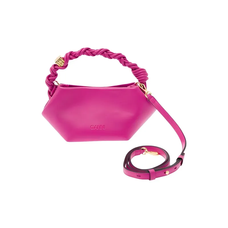 GANNI Recycled Leather Crossbody One Shoulder Handbag Mini Women's Pink-3