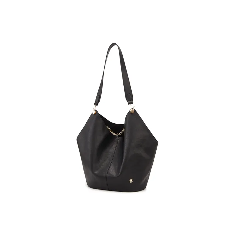 ELLE Cow Leather Tote Shoulder Bag Tubas Women's Black-1