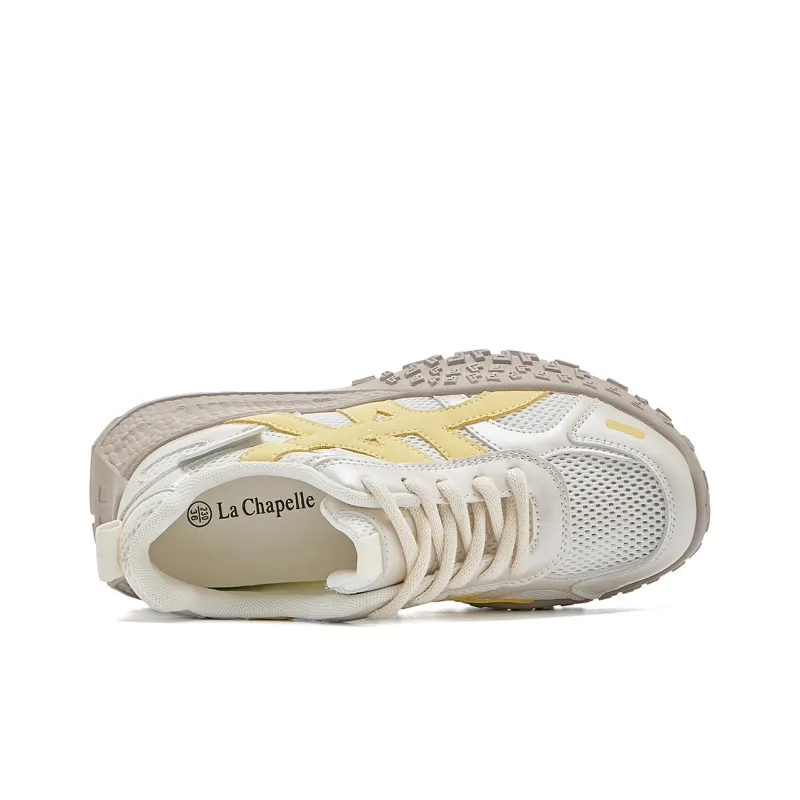 La Chapelle Anti Slip And Wear Resistant Height Increasing Low Top Chunky Sneakers Women's Beige Yellow-5