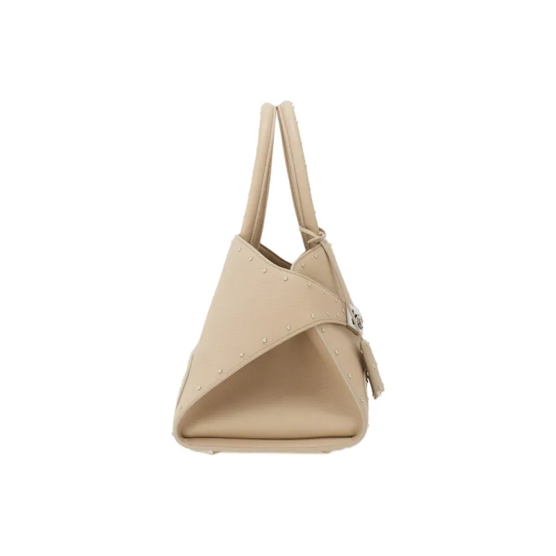 FERRAGAMO Hug Hammered Texture Calfskin Shoulder Bag, Crossbody Bag, Handbag Medium Size Women's Light Beige-2