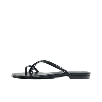 ZARA Rubber Sole Abrasion Resistant Flip Flops Women's Black