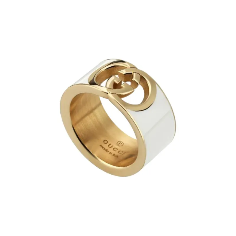 GUCCI Enamel Brass Rings Unisex White-3