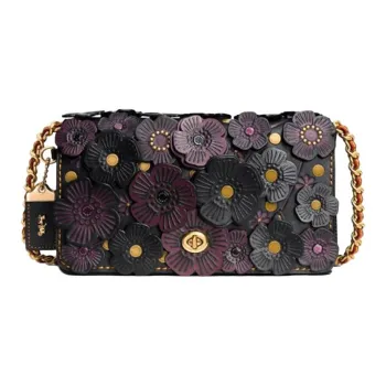 COACH Dinky Leather Shoulder Bag, Crossbody Bag Women's Black Purple