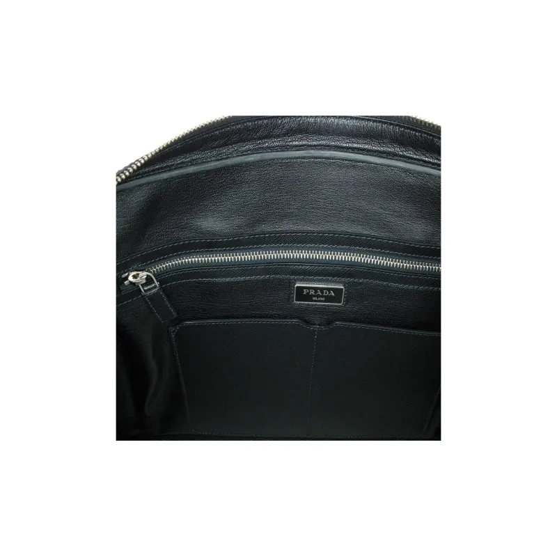 PRADA Saffiano Cross Grain Leather Briefcase Men's Green-3
