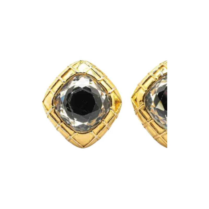 CHANEL 1970 1980 Gold Plated Diamond Crystal Clip On Earrings Costume Earrings-2