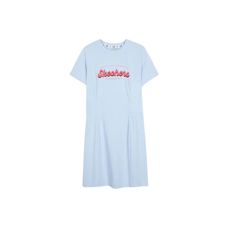 Skechers Comfortable Sports Collection Multicolor Casual Collection Short Sleeved Dress Women's Cashmere Blue-0