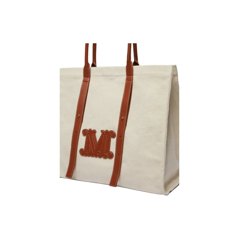 MaxMara Cotton Tote Bag, Shopping Bag, Shoulder Bag, Handbag Unisex Sand-1