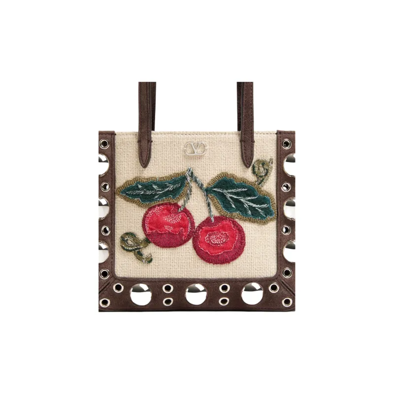 Valentino Suede Tote Bag, Shopping Bag, Handbag, Shoulder Bag Mini Women's Brown & Multicolor-4
