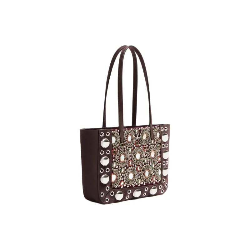 Valentino GARAVANI Suede Tote Bag, Shopping Bag, Handbag, Shoulder Bag Mini Women's Dark Brown-1