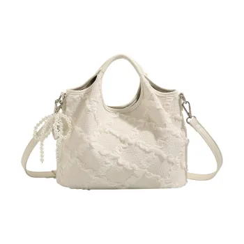 H YXIANG Microfiber Synthetic Leather Handbag Women's Ecru