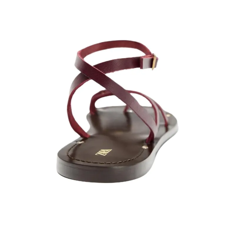 ZARA One Strap Sandals 1cm Women's Dark Red Color-4