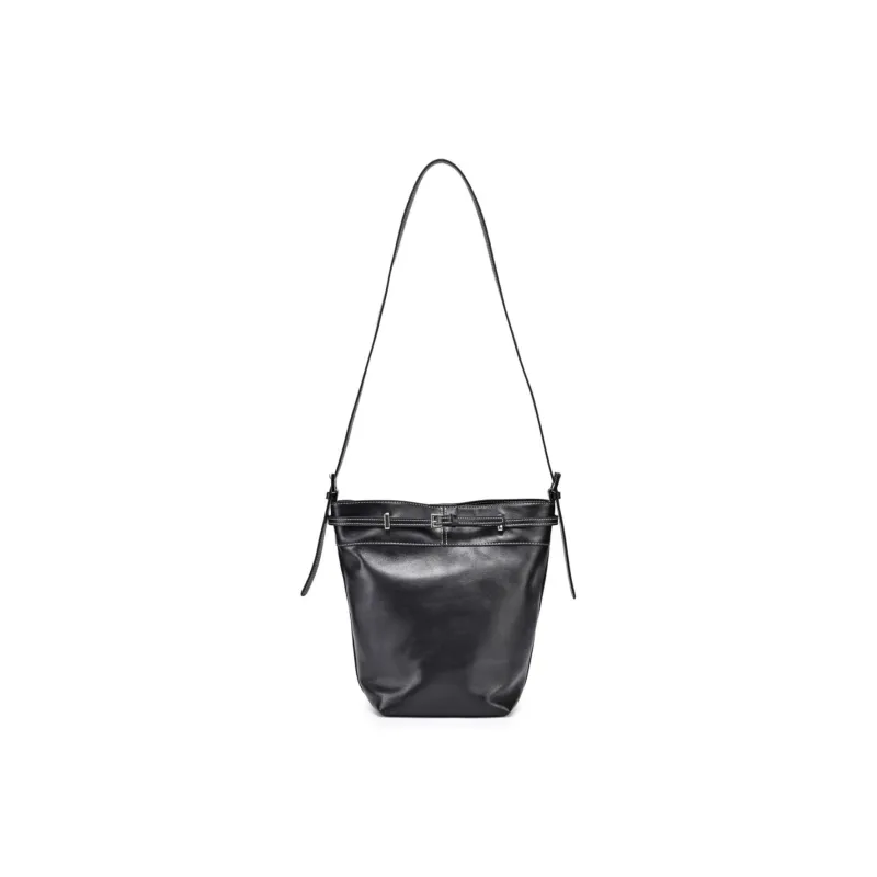 AQUASCUTUM Cow Leather Bucket Bag, Shoulder Bag Women's Black/Brown-0
