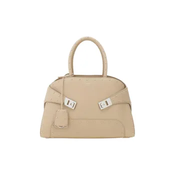 FERRAGAMO Hug Hammered Texture Calfskin Shoulder Bag, Crossbody Bag, Handbag Medium Size Women's Light Beige