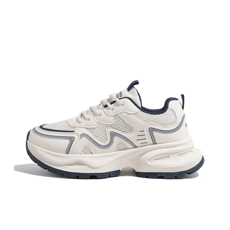 HUANQIU Slip Resistant And Breathable Low Top Chunky Sneakers Women's Beige Blue-0