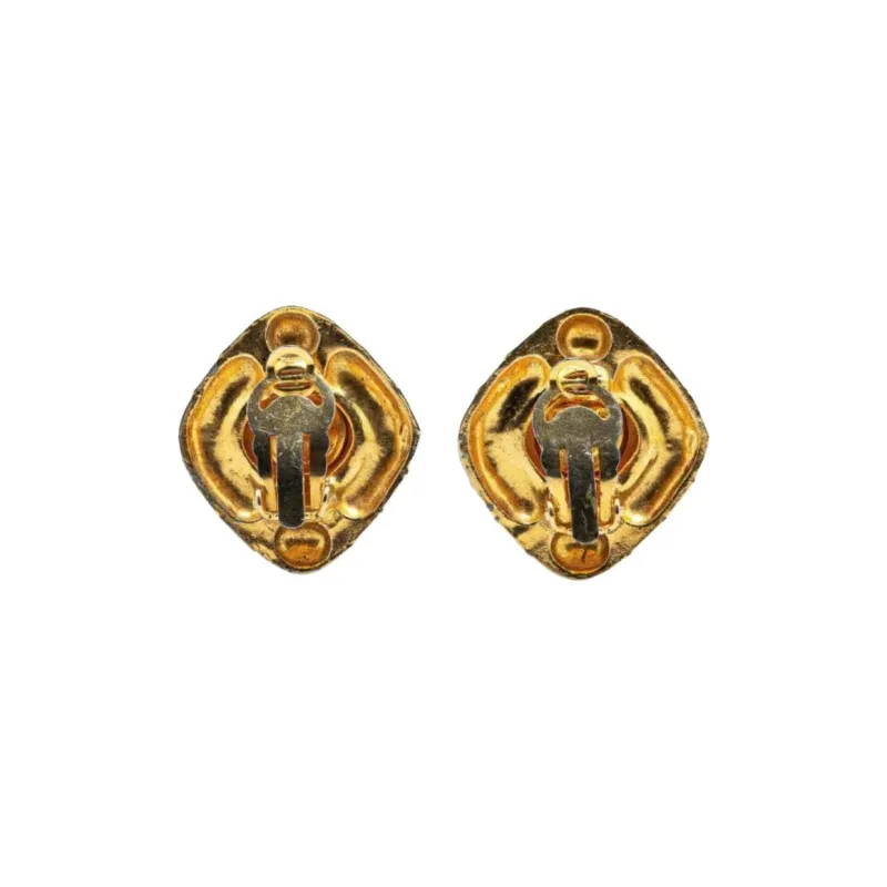 CHANEL 1970 1980 Gold Plated Diamond Crystal Clip On Earrings Costume Earrings-1