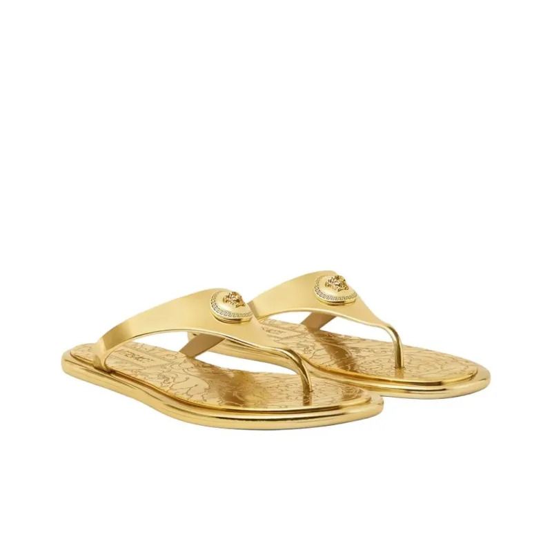 VERSACE Slip Resistant Flip Flops Women's Gold-2