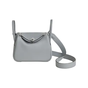 HERMES Lindy Swift Calfskin Shoulder Bag, Crossbody Bag, Handbag Mini Women's Mist Gray & Naval Blue