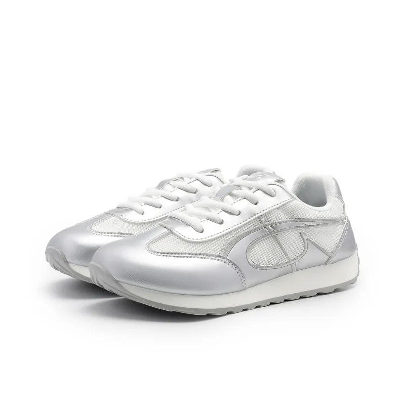 DEERWAY Abrasion Resistant Breathable Low Top Casual Shoes Women's White Silver-1