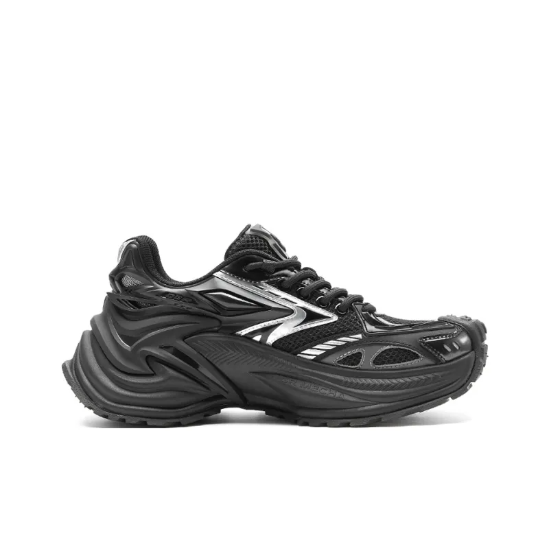 OGR Shock Absorbers Slip Resistant Height Increasing Lightweight Low Top Chunky Sneakers Unisex Black Revised Edition-1