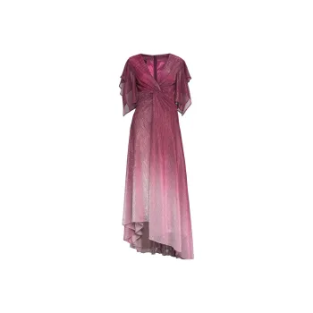 Talbot Runhof Short Sleeved Dress Women's Red Purple Color