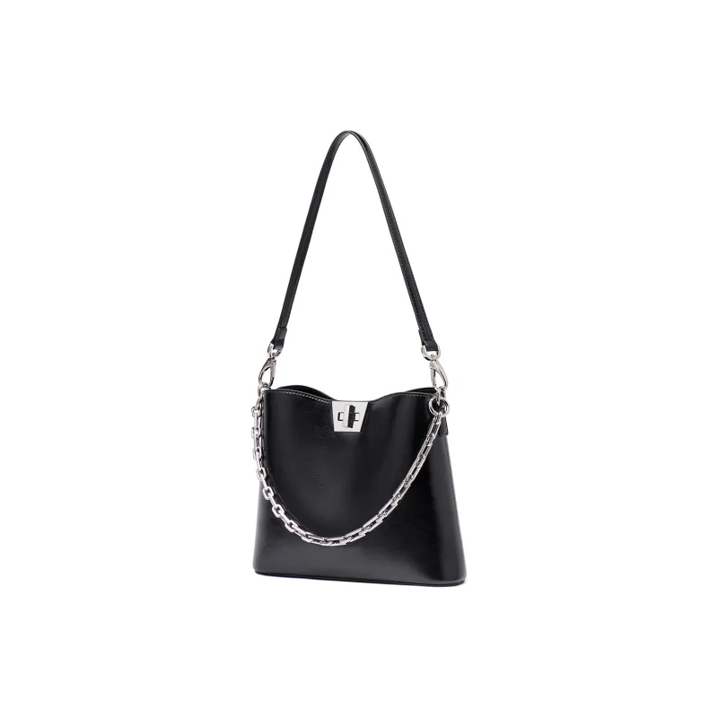 NAVIGARE Split Cow Leather Tote Bag, Shoulder Bag Women's Black/White-1