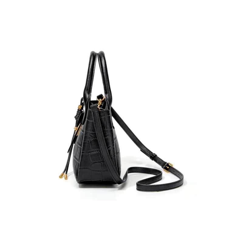 CinvaiKrose Synthetic Leather Basket Bag Handbag Medium Size Women's Ecru/Black-7